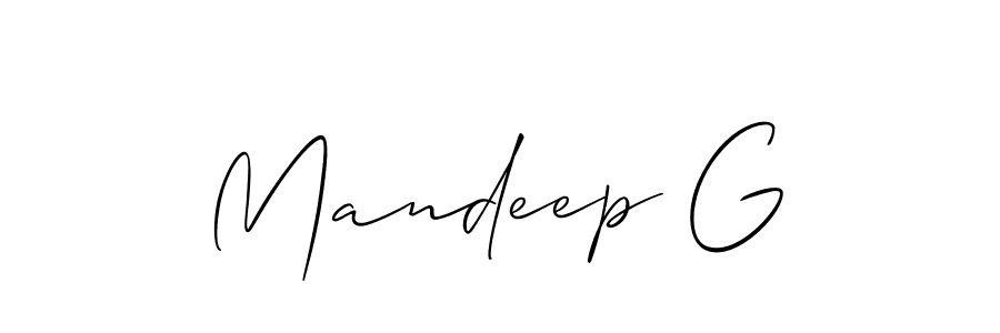 Allison_Script is a professional signature style that is perfect for those who want to add a touch of class to their signature. It is also a great choice for those who want to make their signature more unique. Get Mandeep G name to fancy signature for free. Mandeep G signature style 2 images and pictures png