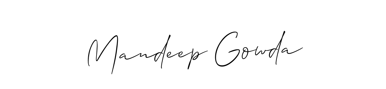 How to make Mandeep Gowda name signature. Use Allison_Script style for creating short signs online. This is the latest handwritten sign. Mandeep Gowda signature style 2 images and pictures png