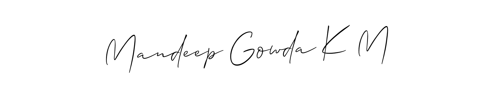 It looks lik you need a new signature style for name Mandeep Gowda K M. Design unique handwritten (Allison_Script) signature with our free signature maker in just a few clicks. Mandeep Gowda K M signature style 2 images and pictures png