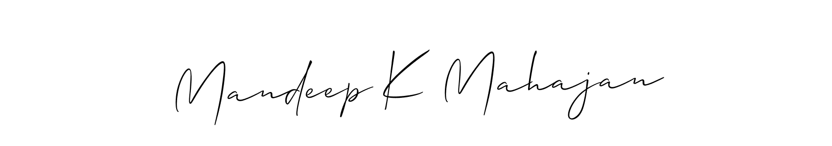 It looks lik you need a new signature style for name Mandeep K Mahajan. Design unique handwritten (Allison_Script) signature with our free signature maker in just a few clicks. Mandeep K Mahajan signature style 2 images and pictures png