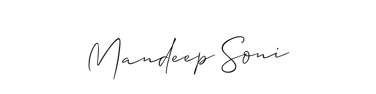 Use a signature maker to create a handwritten signature online. With this signature software, you can design (Allison_Script) your own signature for name Mandeep Soni. Mandeep Soni signature style 2 images and pictures png