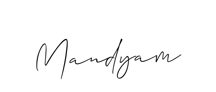 The best way (Allison_Script) to make a short signature is to pick only two or three words in your name. The name Mandyam include a total of six letters. For converting this name. Mandyam signature style 2 images and pictures png