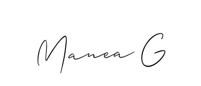 It looks lik you need a new signature style for name Manea G. Design unique handwritten (Allison_Script) signature with our free signature maker in just a few clicks. Manea G signature style 2 images and pictures png