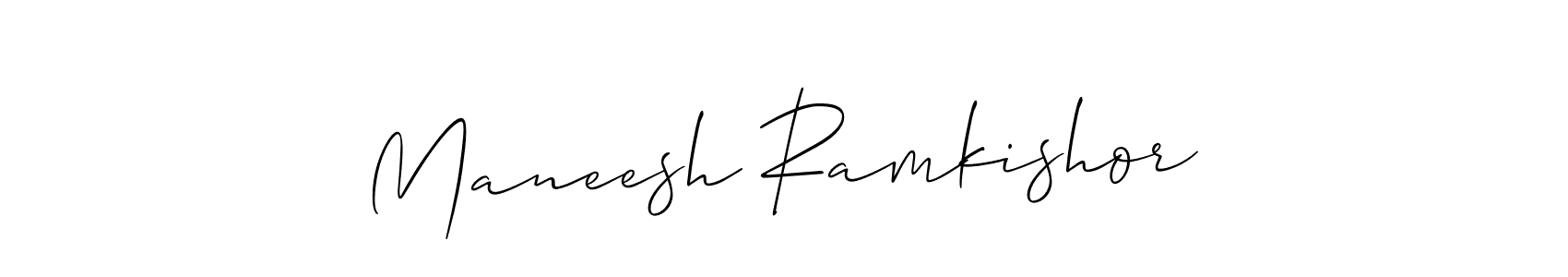The best way (Allison_Script) to make a short signature is to pick only two or three words in your name. The name Maneesh Ramkishor include a total of six letters. For converting this name. Maneesh Ramkishor signature style 2 images and pictures png