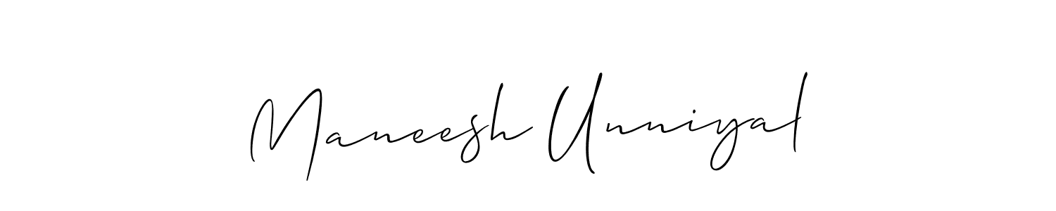 The best way (Allison_Script) to make a short signature is to pick only two or three words in your name. The name Maneesh Unniyal include a total of six letters. For converting this name. Maneesh Unniyal signature style 2 images and pictures png