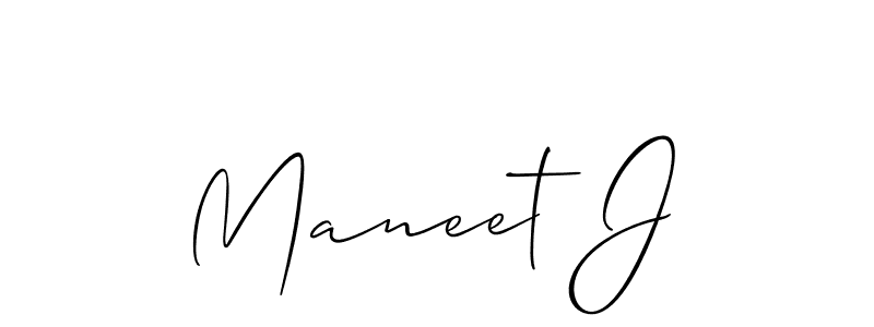Use a signature maker to create a handwritten signature online. With this signature software, you can design (Allison_Script) your own signature for name Maneet J. Maneet J signature style 2 images and pictures png