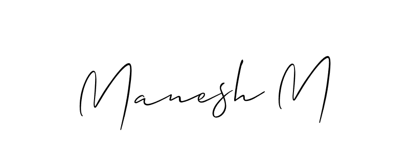 The best way (Allison_Script) to make a short signature is to pick only two or three words in your name. The name Manesh M include a total of six letters. For converting this name. Manesh M signature style 2 images and pictures png