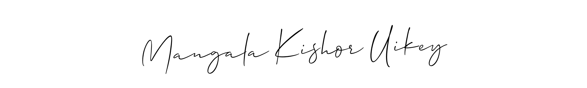 The best way (Allison_Script) to make a short signature is to pick only two or three words in your name. The name Mangala Kishor Uikey include a total of six letters. For converting this name. Mangala Kishor Uikey signature style 2 images and pictures png