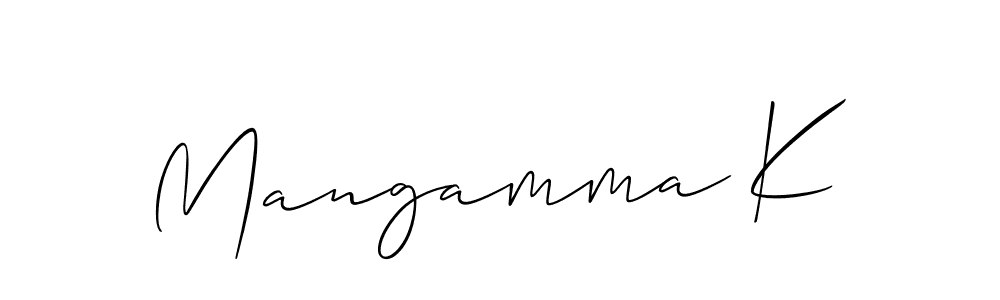 The best way (Allison_Script) to make a short signature is to pick only two or three words in your name. The name Mangamma K include a total of six letters. For converting this name. Mangamma K signature style 2 images and pictures png