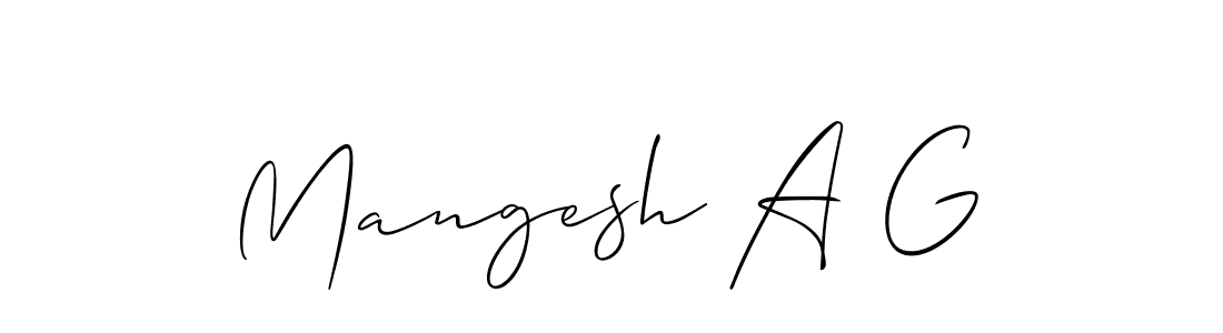 The best way (Allison_Script) to make a short signature is to pick only two or three words in your name. The name Mangesh A G include a total of six letters. For converting this name. Mangesh A G signature style 2 images and pictures png