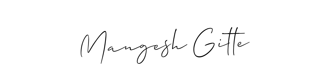 The best way (Allison_Script) to make a short signature is to pick only two or three words in your name. The name Mangesh Gitte include a total of six letters. For converting this name. Mangesh Gitte signature style 2 images and pictures png