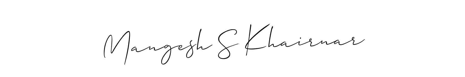 This is the best signature style for the Mangesh S Khairnar name. Also you like these signature font (Allison_Script). Mix name signature. Mangesh S Khairnar signature style 2 images and pictures png