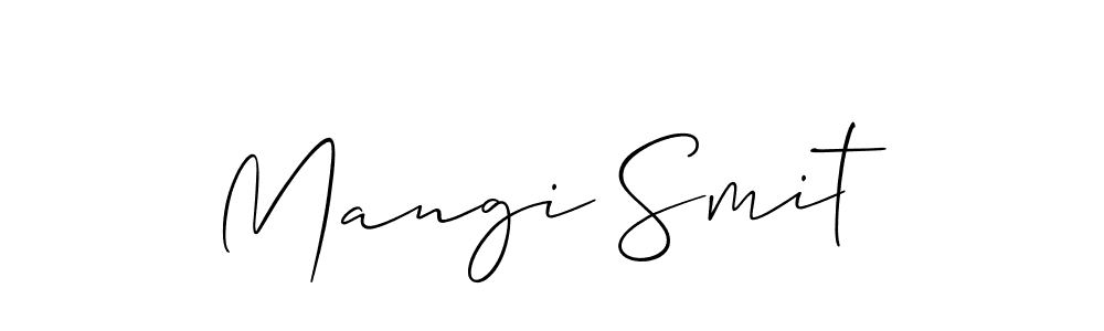 The best way (Allison_Script) to make a short signature is to pick only two or three words in your name. The name Mangi Smit include a total of six letters. For converting this name. Mangi Smit signature style 2 images and pictures png