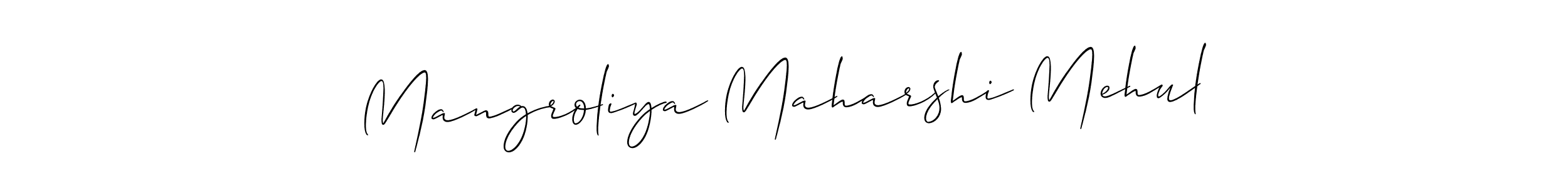 Make a beautiful signature design for name Mangroliya Maharshi Mehul. With this signature (Allison_Script) style, you can create a handwritten signature for free. Mangroliya Maharshi Mehul signature style 2 images and pictures png