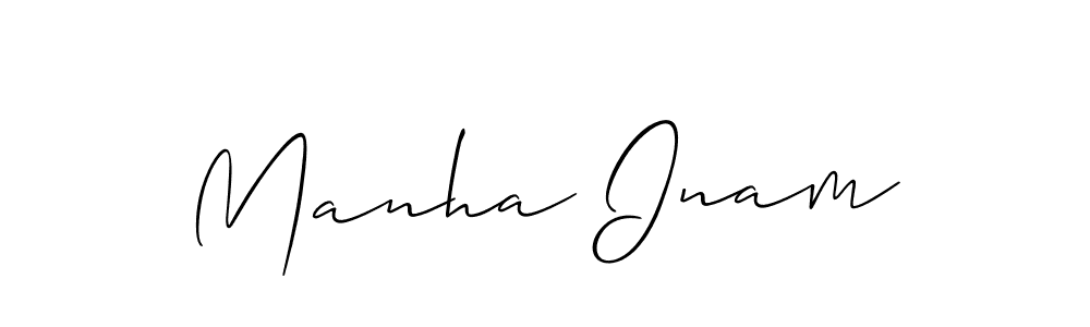 The best way (Allison_Script) to make a short signature is to pick only two or three words in your name. The name Manha Inam include a total of six letters. For converting this name. Manha Inam signature style 2 images and pictures png