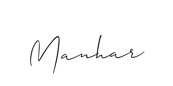 Use a signature maker to create a handwritten signature online. With this signature software, you can design (Allison_Script) your own signature for name Manhar. Manhar signature style 2 images and pictures png