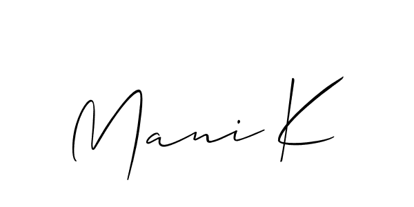 Also You can easily find your signature by using the search form. We will create Mani K name handwritten signature images for you free of cost using Allison_Script sign style. Mani K signature style 2 images and pictures png