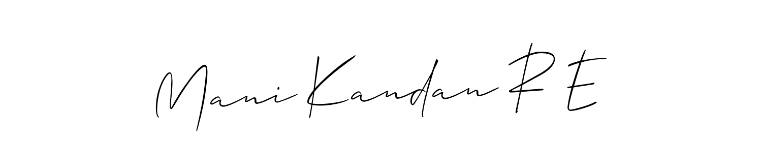 Similarly Allison_Script is the best handwritten signature design. Signature creator online .You can use it as an online autograph creator for name Mani Kandan R E. Mani Kandan R E signature style 2 images and pictures png
