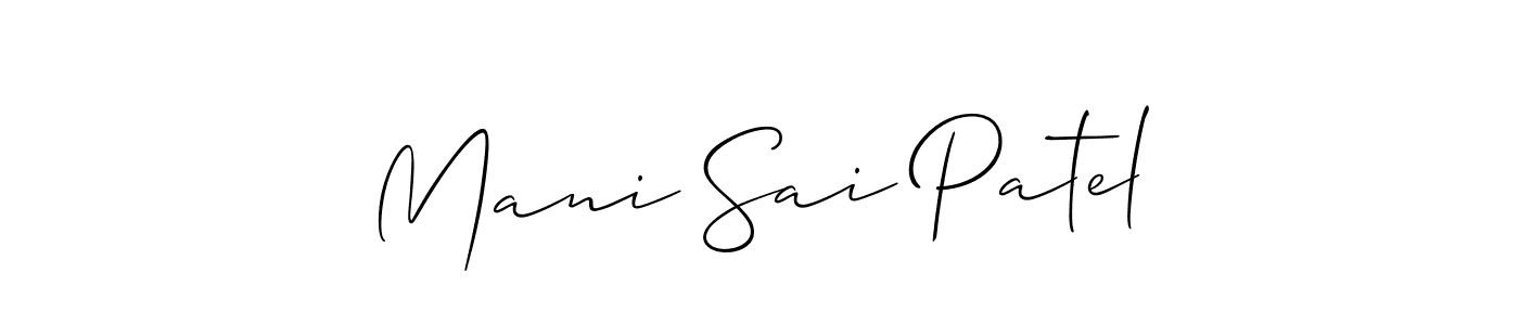 The best way (Allison_Script) to make a short signature is to pick only two or three words in your name. The name Mani Sai Patel include a total of six letters. For converting this name. Mani Sai Patel signature style 2 images and pictures png