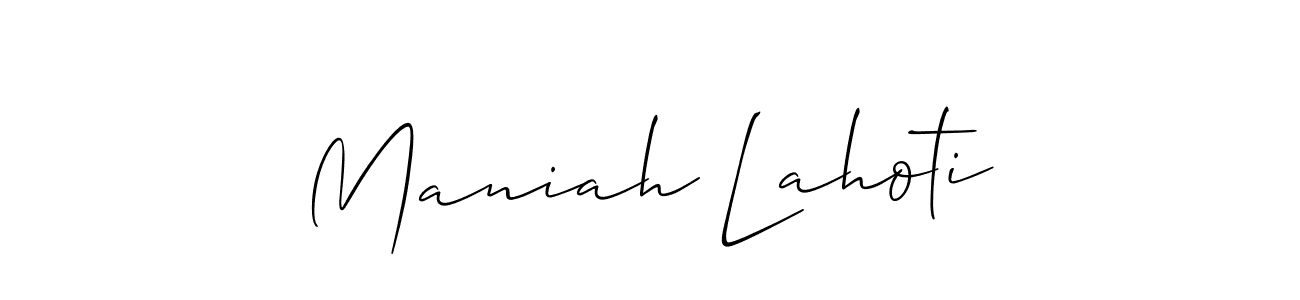 Make a beautiful signature design for name Maniah Lahoti. With this signature (Allison_Script) style, you can create a handwritten signature for free. Maniah Lahoti signature style 2 images and pictures png