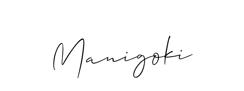 Use a signature maker to create a handwritten signature online. With this signature software, you can design (Allison_Script) your own signature for name Manigoki. Manigoki signature style 2 images and pictures png