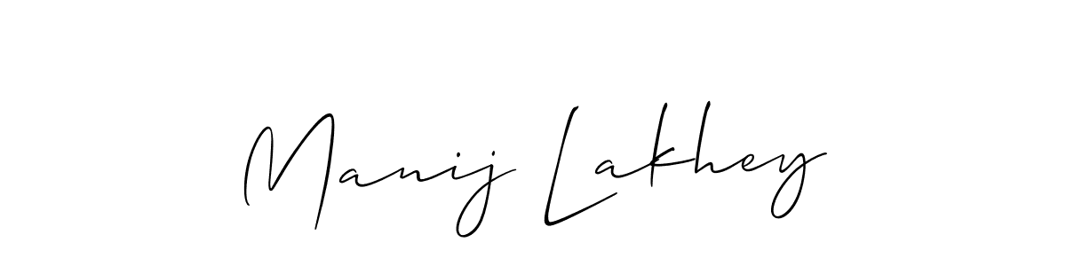 How to make Manij Lakhey name signature. Use Allison_Script style for creating short signs online. This is the latest handwritten sign. Manij Lakhey signature style 2 images and pictures png