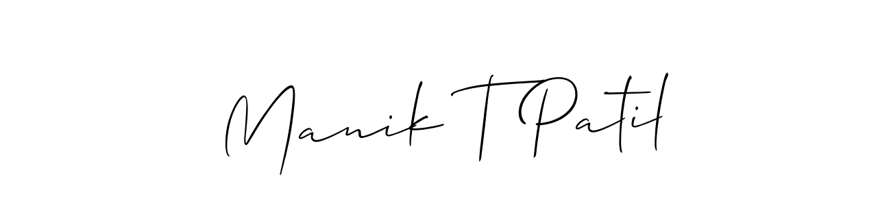 Use a signature maker to create a handwritten signature online. With this signature software, you can design (Allison_Script) your own signature for name Manik T Patil. Manik T Patil signature style 2 images and pictures png