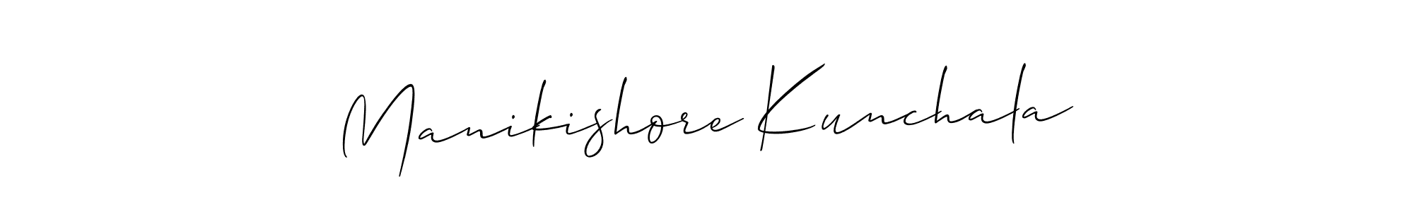 You should practise on your own different ways (Allison_Script) to write your name (Manikishore Kunchala) in signature. don't let someone else do it for you. Manikishore Kunchala signature style 2 images and pictures png