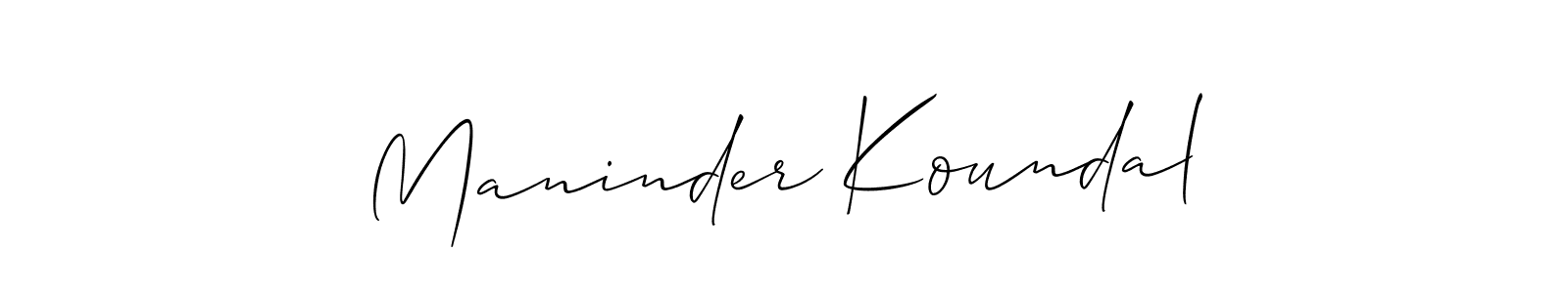 It looks lik you need a new signature style for name Maninder Koundal. Design unique handwritten (Allison_Script) signature with our free signature maker in just a few clicks. Maninder Koundal signature style 2 images and pictures png