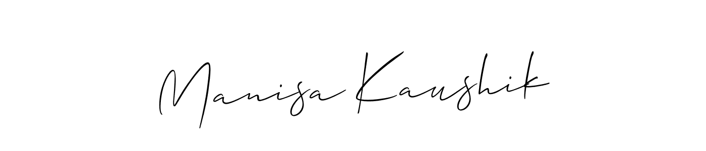 The best way (Allison_Script) to make a short signature is to pick only two or three words in your name. The name Manisa Kaushik include a total of six letters. For converting this name. Manisa Kaushik signature style 2 images and pictures png