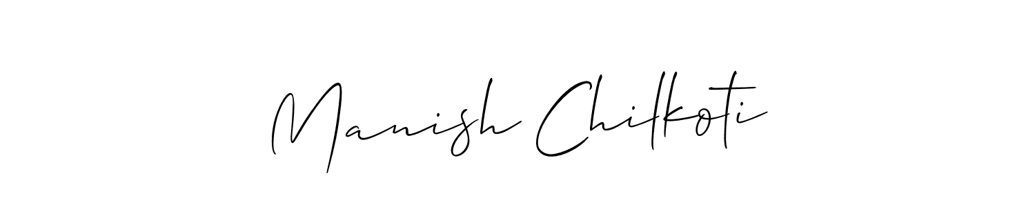 You should practise on your own different ways (Allison_Script) to write your name (Manish Chilkoti) in signature. don't let someone else do it for you. Manish Chilkoti signature style 2 images and pictures png