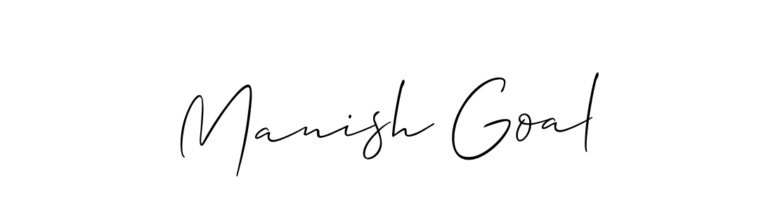 How to make Manish Goal name signature. Use Allison_Script style for creating short signs online. This is the latest handwritten sign. Manish Goal signature style 2 images and pictures png