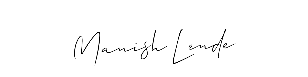 The best way (Allison_Script) to make a short signature is to pick only two or three words in your name. The name Manish Lende include a total of six letters. For converting this name. Manish Lende signature style 2 images and pictures png