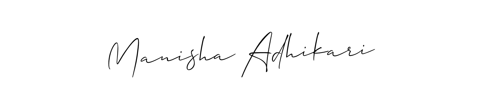 Similarly Allison_Script is the best handwritten signature design. Signature creator online .You can use it as an online autograph creator for name Manisha Adhikari. Manisha Adhikari signature style 2 images and pictures png