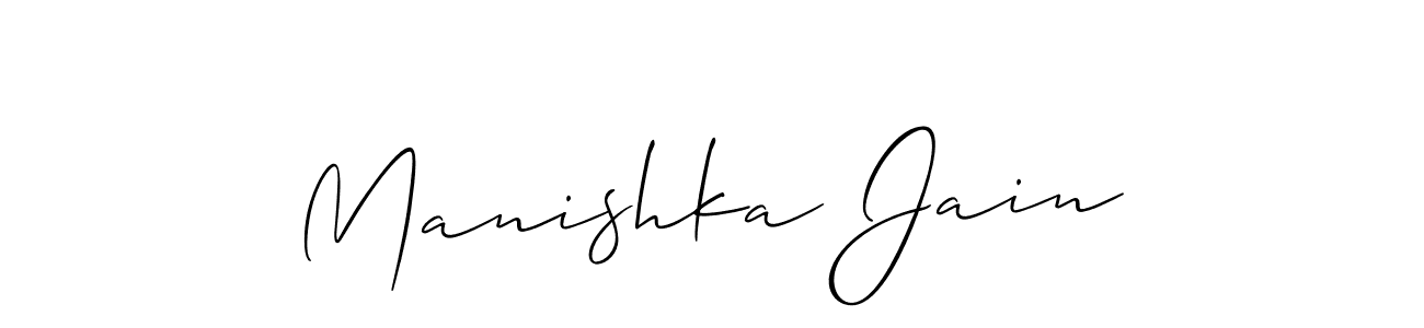 How to make Manishka Jain name signature. Use Allison_Script style for creating short signs online. This is the latest handwritten sign. Manishka Jain signature style 2 images and pictures png