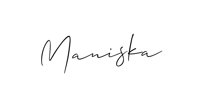 The best way (Allison_Script) to make a short signature is to pick only two or three words in your name. The name Maniska include a total of six letters. For converting this name. Maniska signature style 2 images and pictures png