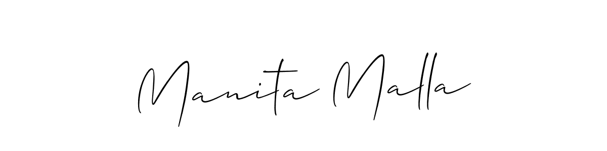 The best way (Allison_Script) to make a short signature is to pick only two or three words in your name. The name Manita Malla include a total of six letters. For converting this name. Manita Malla signature style 2 images and pictures png