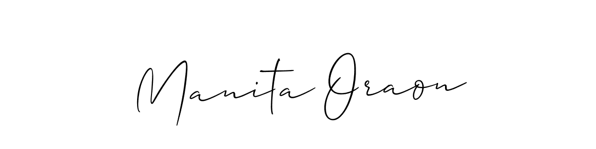 How to make Manita Oraon name signature. Use Allison_Script style for creating short signs online. This is the latest handwritten sign. Manita Oraon signature style 2 images and pictures png
