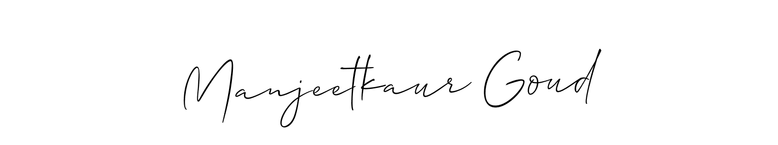 Allison_Script is a professional signature style that is perfect for those who want to add a touch of class to their signature. It is also a great choice for those who want to make their signature more unique. Get Manjeetkaur Goud name to fancy signature for free. Manjeetkaur Goud signature style 2 images and pictures png