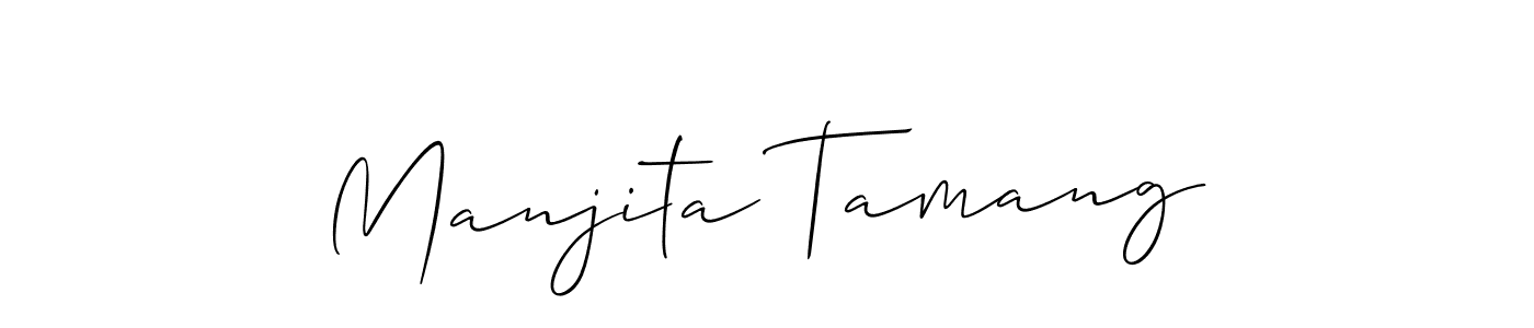 You should practise on your own different ways (Allison_Script) to write your name (Manjita Tamang) in signature. don't let someone else do it for you. Manjita Tamang signature style 2 images and pictures png