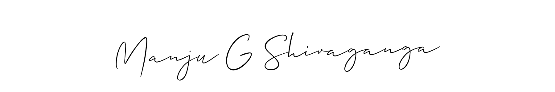 How to make Manju G Shivaganga name signature. Use Allison_Script style for creating short signs online. This is the latest handwritten sign. Manju G Shivaganga signature style 2 images and pictures png