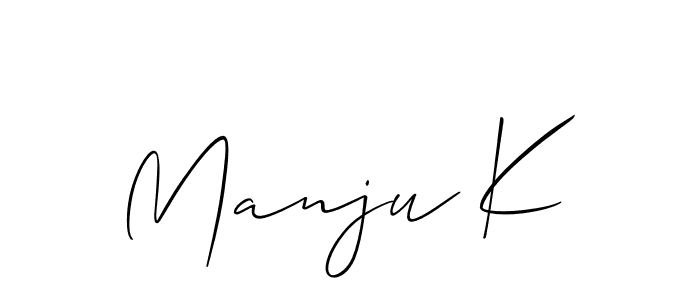 Allison_Script is a professional signature style that is perfect for those who want to add a touch of class to their signature. It is also a great choice for those who want to make their signature more unique. Get Manju K name to fancy signature for free. Manju K signature style 2 images and pictures png