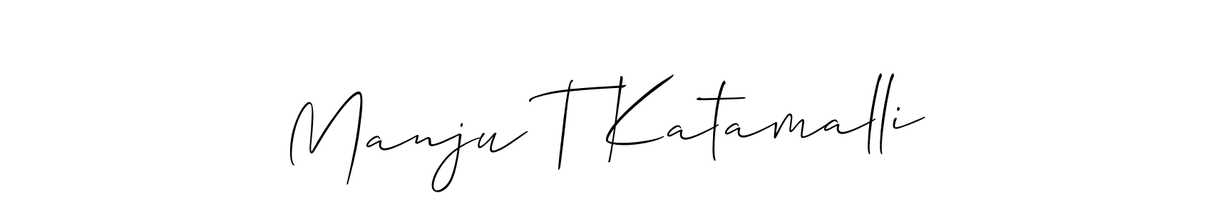 Allison_Script is a professional signature style that is perfect for those who want to add a touch of class to their signature. It is also a great choice for those who want to make their signature more unique. Get Manju T Katamalli name to fancy signature for free. Manju T Katamalli signature style 2 images and pictures png