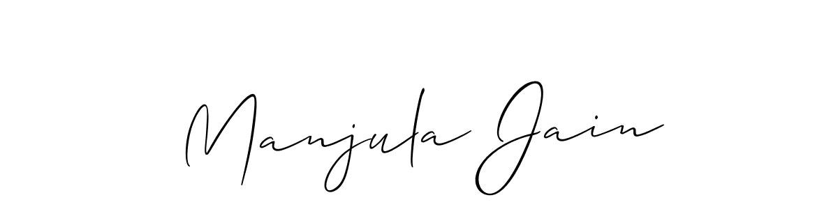 The best way (Allison_Script) to make a short signature is to pick only two or three words in your name. The name Manjula Jain include a total of six letters. For converting this name. Manjula Jain signature style 2 images and pictures png