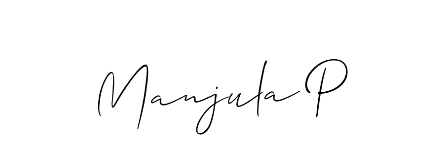 The best way (Allison_Script) to make a short signature is to pick only two or three words in your name. The name Manjula P include a total of six letters. For converting this name. Manjula P signature style 2 images and pictures png