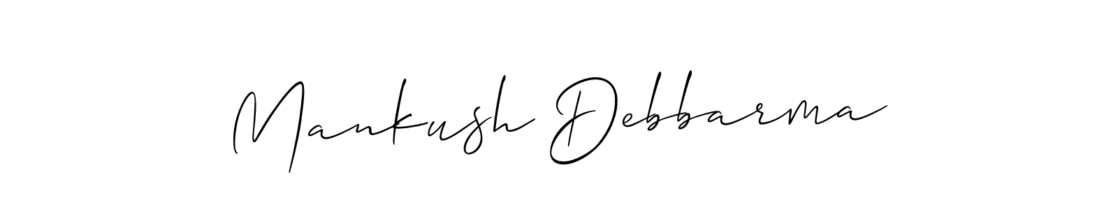 The best way (Allison_Script) to make a short signature is to pick only two or three words in your name. The name Mankush Debbarma include a total of six letters. For converting this name. Mankush Debbarma signature style 2 images and pictures png