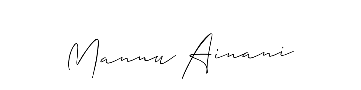 Allison_Script is a professional signature style that is perfect for those who want to add a touch of class to their signature. It is also a great choice for those who want to make their signature more unique. Get Mannu Ainani name to fancy signature for free. Mannu Ainani signature style 2 images and pictures png