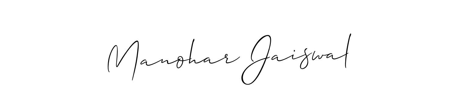 Allison_Script is a professional signature style that is perfect for those who want to add a touch of class to their signature. It is also a great choice for those who want to make their signature more unique. Get Manohar Jaiswal name to fancy signature for free. Manohar Jaiswal signature style 2 images and pictures png