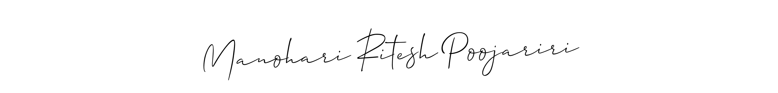 Similarly Allison_Script is the best handwritten signature design. Signature creator online .You can use it as an online autograph creator for name Manohari Ritesh Poojariri. Manohari Ritesh Poojariri signature style 2 images and pictures png
