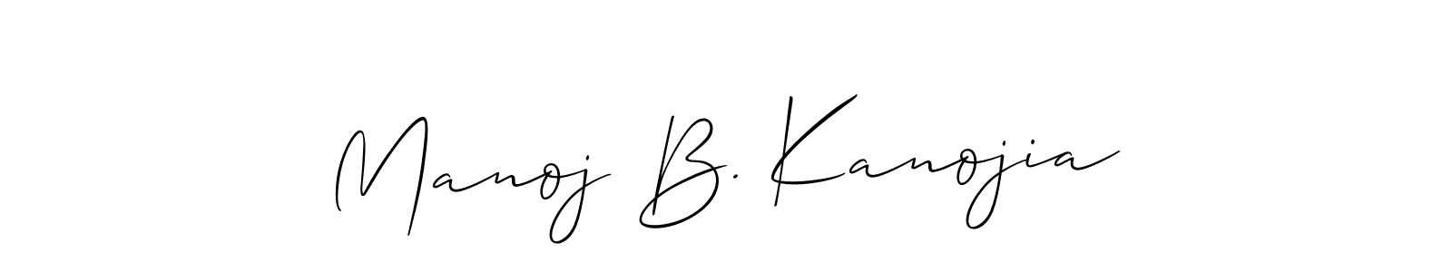 The best way (Allison_Script) to make a short signature is to pick only two or three words in your name. The name Manoj B. Kanojia include a total of six letters. For converting this name. Manoj B. Kanojia signature style 2 images and pictures png